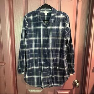 Garnet Hill Women's Navy Plaid Button Down Shirt